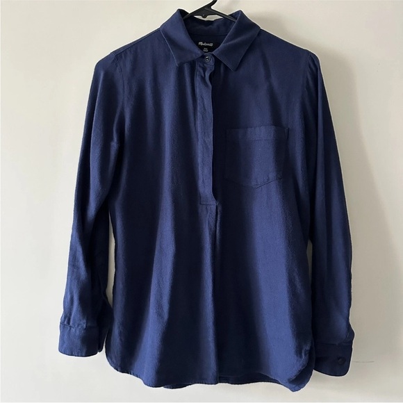 Madewell Flannel Classic Ex-Boyfriend Button Back Shirt Navy Blue XXS - Picture 1 of 5